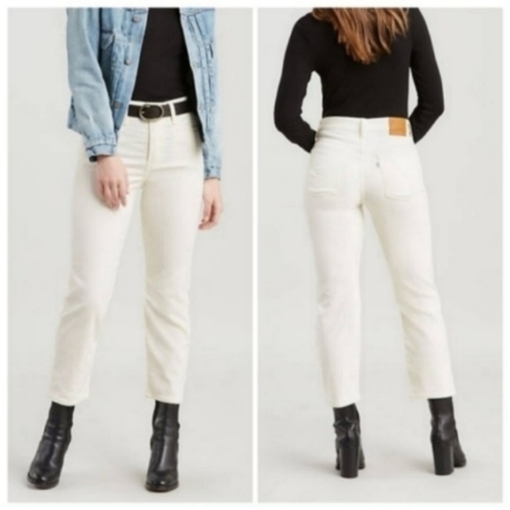Levi's Wedgie Fit Straight Leg Corduroy Cord High Rise Waisted Jean Pants Tofu - Picture 3 of 11